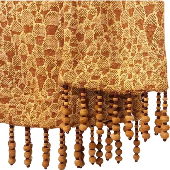 St. John Couture Gold Metallic V Neck Tunic With Wood Bead Fringe - Picture 4 of 6